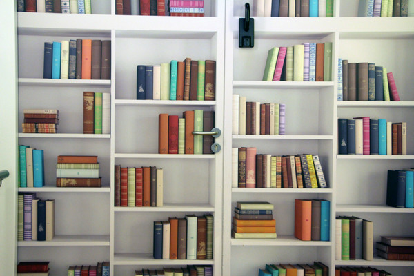 Klebefolie auf der Tür simuliert Bücherregal